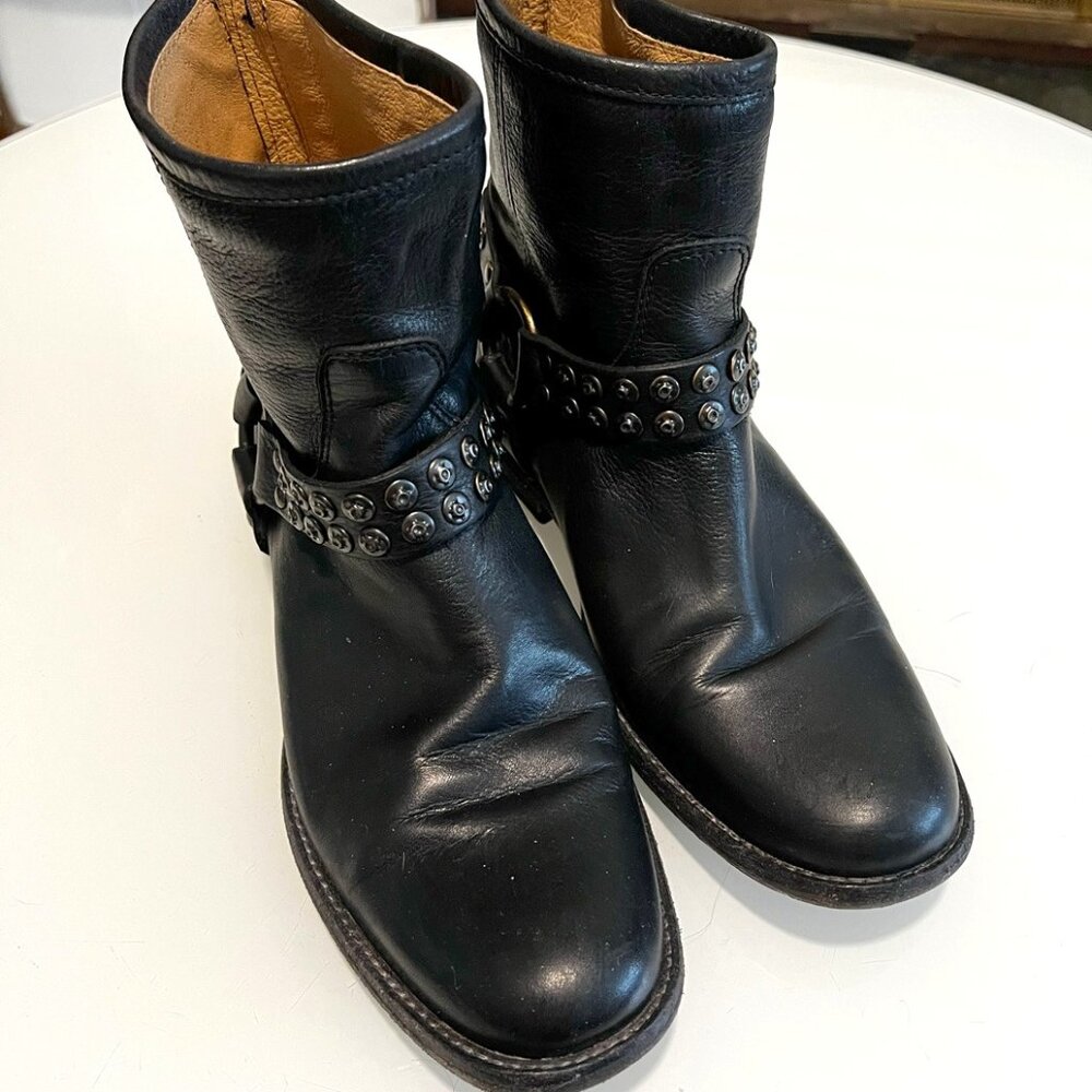 Frye Phillip Harness studded black moto boots (Mexico)